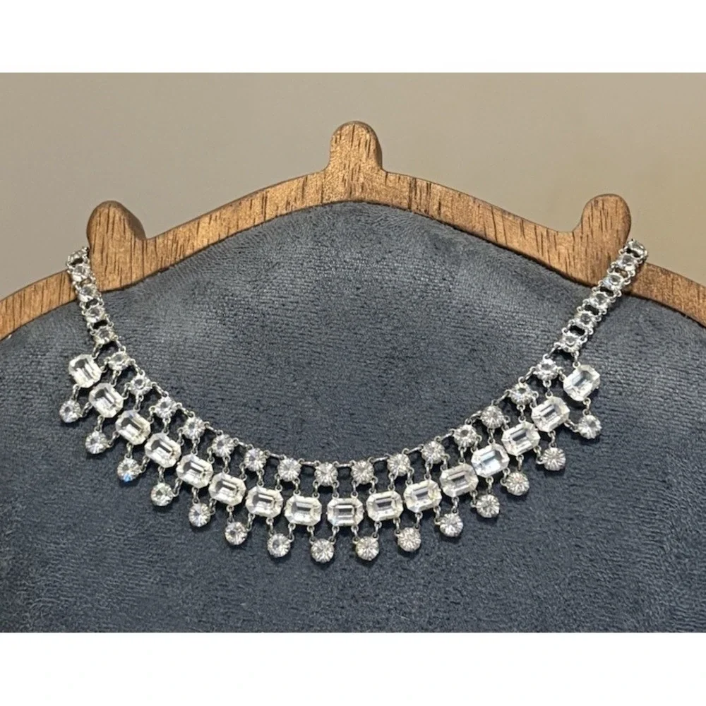Vintage Open Back Crystal Station Bib Collar Necklace ~ Gorgeous!!